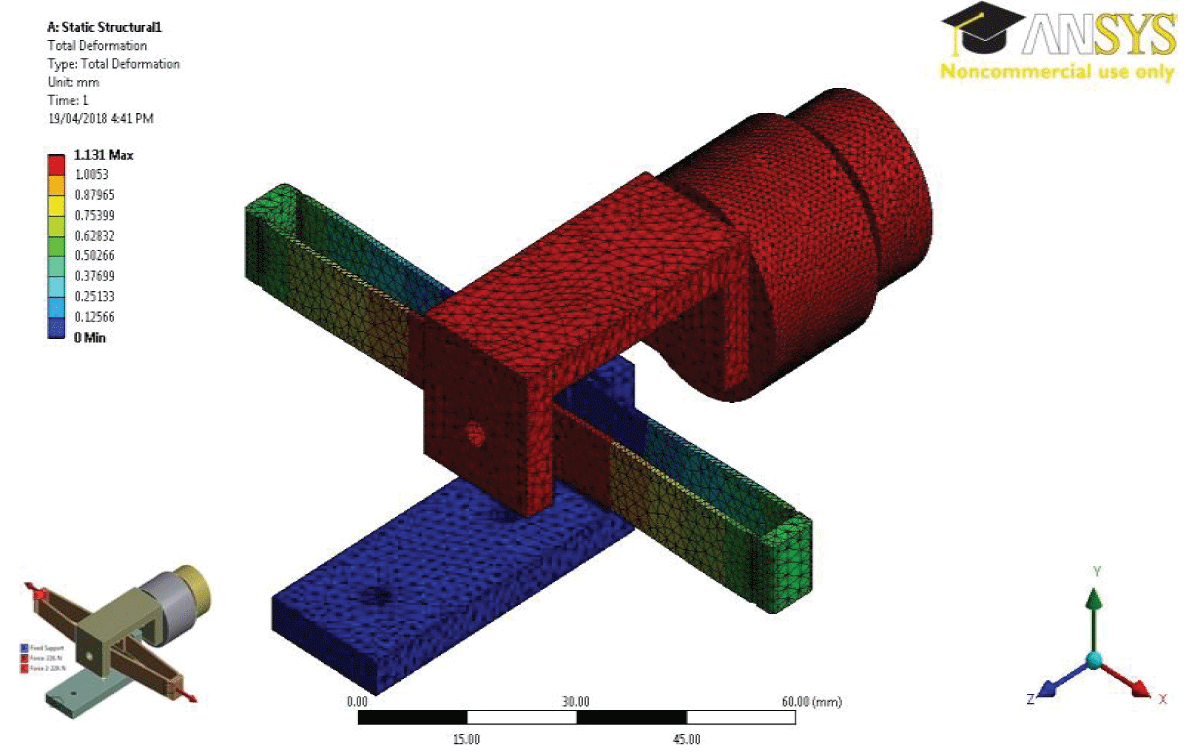Finite element analysis of proposed high precision driven unit showing linear motion of stage provided by APA.