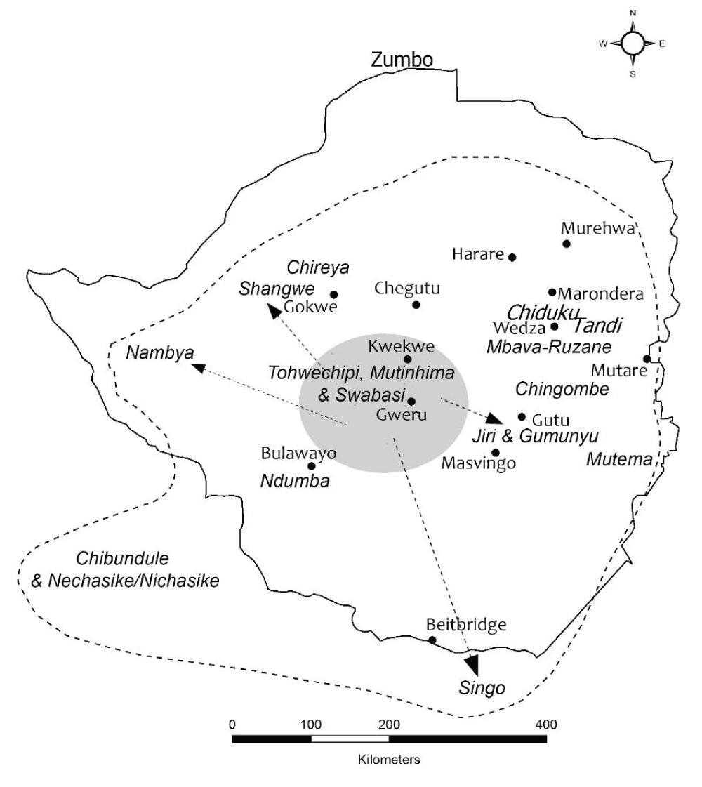 Locational Map of core Rozvi territories and associated expansions.