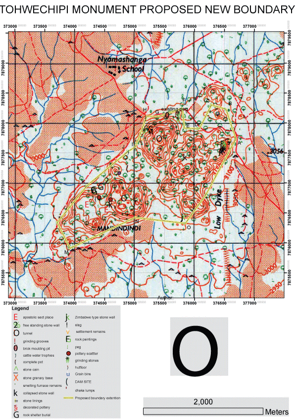 Map showing cultural finds around Mavangwe, MunwewaMwari and Bepe Hills [<span class=